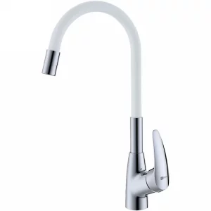 LM0415C-White "LINARA" Смеситель для кухни, с гибким изливом, хром/белый
