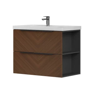 Тумба для ванной подвесная с раковиной 9080TL серый и 2 ящиками Equil Forest 80.2Y Орех tpFOREST80.2Y-31