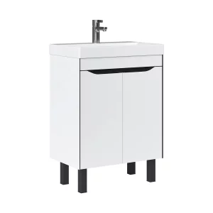 Тумба для ванной напольная с раковиной Lake 60 9696-60 и 2 дверцами Volna Magic 60.2D Белый/Черный tnMagic60.2D-43